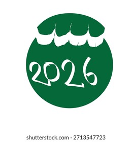 Un moderno diseño circular verde con el texto “Año Nuevo 2026” en el centro. Esta ilustración mínima y limpia representa celebración, nuevos comienzos, esperanza y positividad para el próximo año 