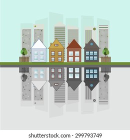 Modern Green City, Think Green Concept, Mirror Vision