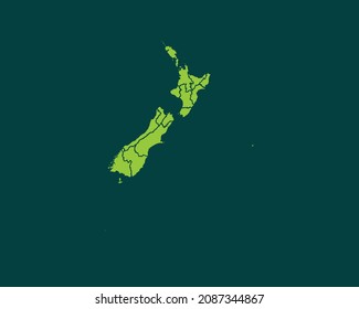 Modern Green Color High Detailed Border Map Of New Zealand, Isolated on Dark Background Vector Illustration