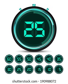 Modern green digital timer - stopwatch vector 