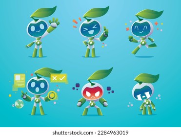 modern green eco robot mascot character set	