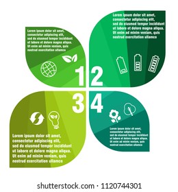 Modern green ecology concept infographic layout with icons. Design elements for presentation slide templates 4 options 