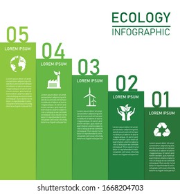 Modern green ecology infographic design. isolated on white background. vector illustration design. 5 Step Stair. Save the world. environment can be used for workflow layout. Craft paper sustainable.