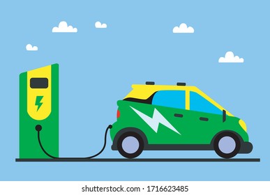 Modern green electricity car. Vector illustration.