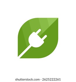Hoja de energía verde moderna con el símbolo del enchufe