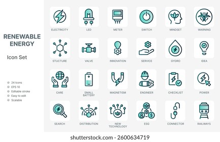 Modern green environment icons set