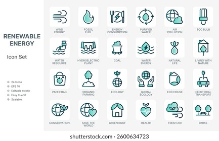 Modern green environment icons set