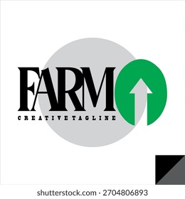 Moderno Vector de texto verde FARM UP, forma de flecha básica, diseño de logotipo de empresa agrícola.