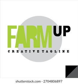 Modern green FARM UP text vector, agricultural company logo design.