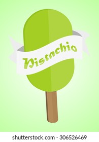 modern green flat ice cream with ribbon and pistachio text business vector background ice lolly
