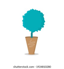 A modern green flower in a pot. The flower is round in shape with distortions. Modern images of the plant in the pot. Flat vector illustration