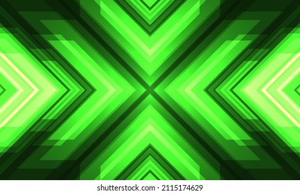 Modern green futuristic gaming abstract vector background with arrows and angles. Bright glowing green background with digital arrows. Abstract green gaming vector illustration.