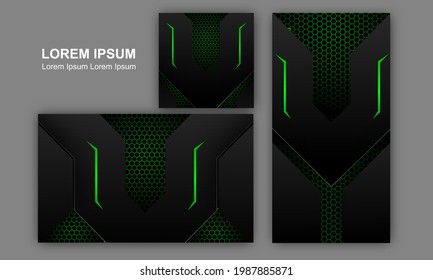 Modern Green Gaming Background With Hexagon Pattern Landscape Potrait Square