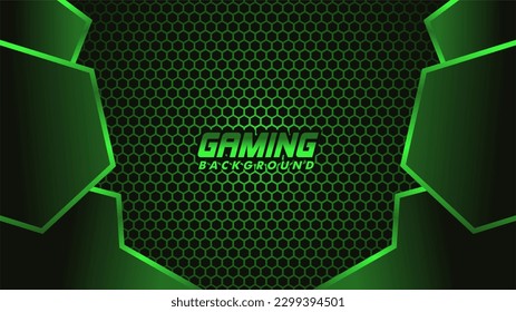 modern green gaming background with hexagon pattern. 	
Abstract black and green polygon with green glow lines on dark steel mesh background with free space for design. 