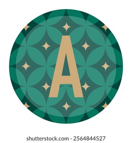 Modern Green and Gold Letter A Design with Geometric Decorative Circle Pattern – An Artistic Approach for Branding and Typography Projects