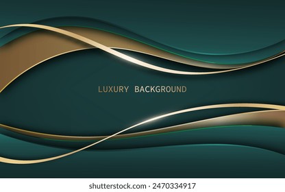 Modern green and gold wave curved abstract presentation background. Luxury style. Vector illustration