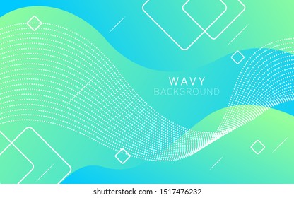 modern green gradient abstract geometric wavy background with line and dots. can be used in cover design, poster, flyer, book design, website backgrounds or advertising. vector illustration.