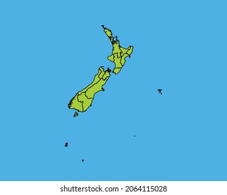 Modern Green High Detailed Border Map Of New Zealand, Isolated on Blue Background Vector Illustration