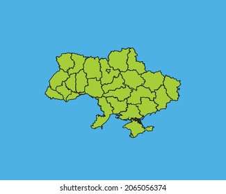 Modern Green High Detailed Border Map Of Ukraine, Isolated on Blue Background Vector Illustration