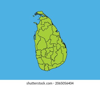 Modern Green High Detailed Border Map Of Sri Lanka, Isolated on Blue Background Vector Illustration