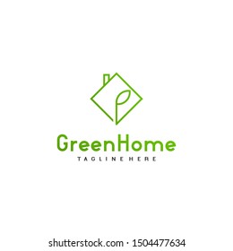 Modern Green Home Logo Design Concept. House and Leaf Icon