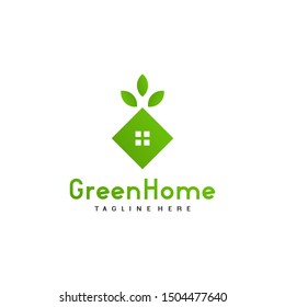 Modern Green Home Logo Design Concept. House and Leaf Icon