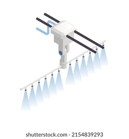 Composición isométrica moderna de casa verde con imagen aislada de dispositivo de jardinería futurista ilustración vectorial de jardín inteligente