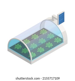 Modern green house isometric composition with isolated image of futuristic gardening appliance smart garden vector illustration