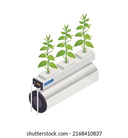 Modern green house isometric composition with isolated image of futuristic gardening appliance smart garden vector illustration