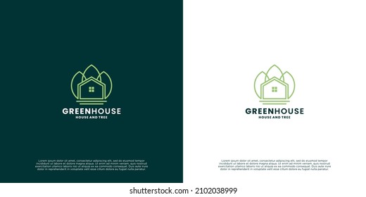 modern green house logo. green city logo template with line art style