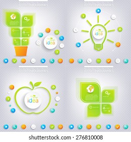 Modern green infographic design with place for your text. Business concept 3, 4 options. Can be used for workflow layout, diagram, chart, number options. Vector illustration