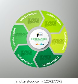 Modern green infographic vector abstract 6 steps infographic elements.Circular or cycle infographics