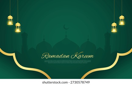 moderner grüner islamischer Bogenhintergrund mit Laternen-Kopienraum-Bannervorlagenhintergrund
