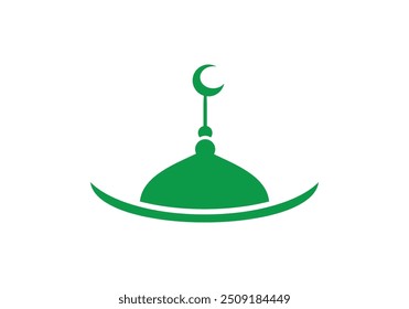 Moderno ícone do logotipo da Mesquita Islâmica Verde. Ilustração de vetor estilo plano simples e negrito.