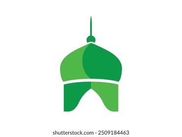 Moderno ícone do logotipo da Mesquita Islâmica Verde. Ilustração de vetor estilo plano simples e negrito.