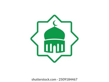 Moderno ícone do logotipo da Mesquita Islâmica Verde. Ilustração de vetor estilo plano simples e negrito.