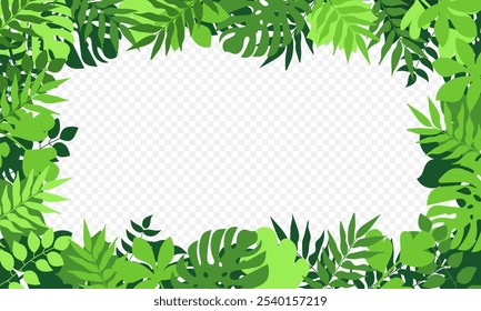  modern green leaf background with copy space area on transparent background . tropical leaf banner design