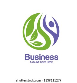 modern green Leaf circle with abstract health people logo perfect for wellness business

