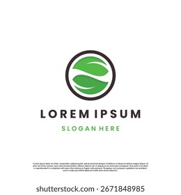 Modern green leaf circle logo design template symbolizing eco, nature, organic, environment.
