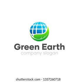 Modern Green Leaf Earth Logo Design Template