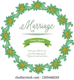 Modern green leafy flower frame, for greeting card of marriage. Vector