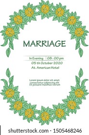 Modern green leafy flower frame, for greeting card of marriage. Vector