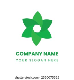 Modern green logo design for eco-friendly businesses with customizable company name and slogan  