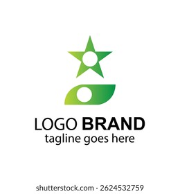 Diseño moderno de logotipo verde con forma de estrella y hoja