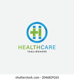 Modern green medical cross symbol. letter H logo, Vector illustration.