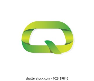 Modern Green Metal Ribbon Q Letter Alphabet Symbol, Suitable For Technology, Renewable Energy Industry, Finance, Creative, Marketing And Other Digital Business Related Company