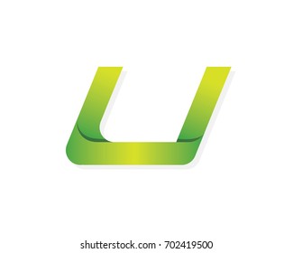 Modern Green Metal Ribbon U Letter Alphabet Symbol, Suitable For Technology, Renewable Energy Industry, Finance, Creative, Marketing And Other Digital Business Related Company