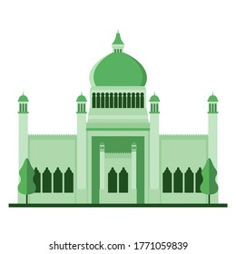 Modern green mosque icon illustration. Islamic Building vector design in flat style