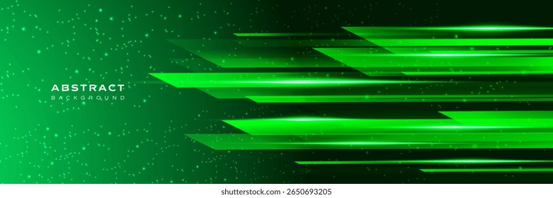 Modern green neon background with technology, abstract, geometric shapes, speed lines for banner, presentation, web, cover, vector