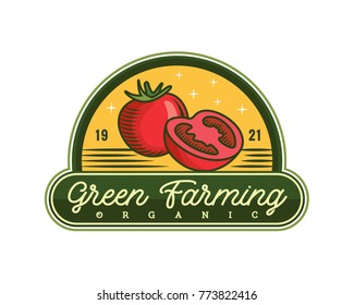 Modern Green Organic Farms Logo Badge Illustration